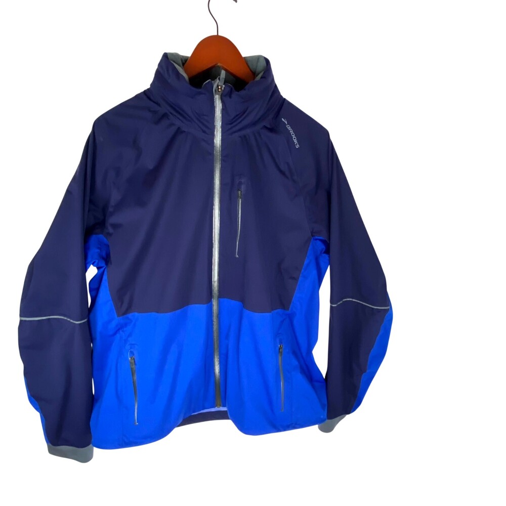 Brooks Running Jacket Men's XL Blue Spellout Performance Long Sleeve Full Zip